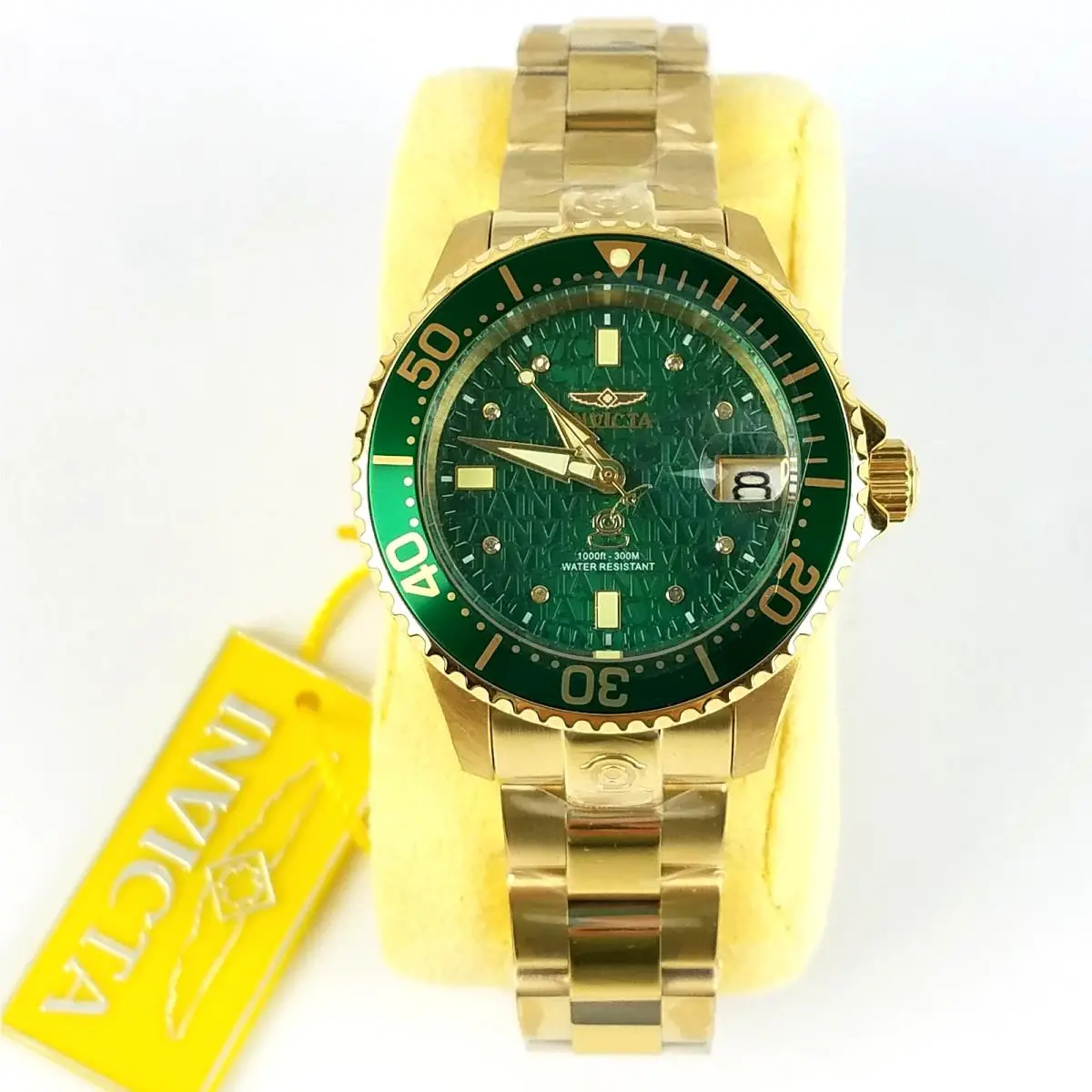 Pro Diver Lady 28076 Stainless Goldtone Green Face Water Resistant 300m by Invicta