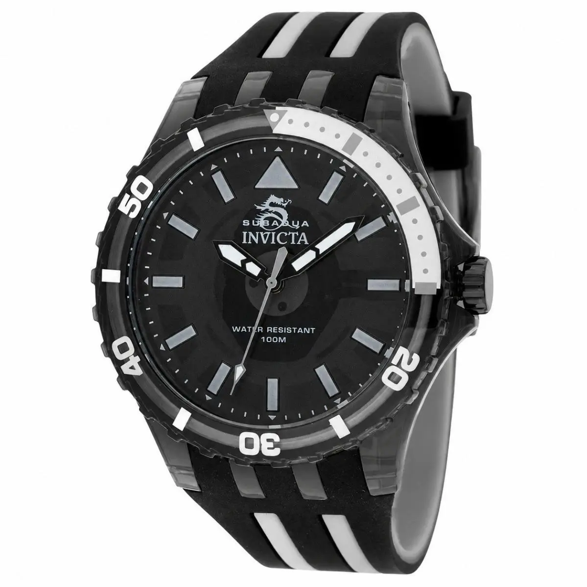 Invicta Subaqua 69447 Mens Watch Black Acrylic 44mm Case Silicone Strap 100M