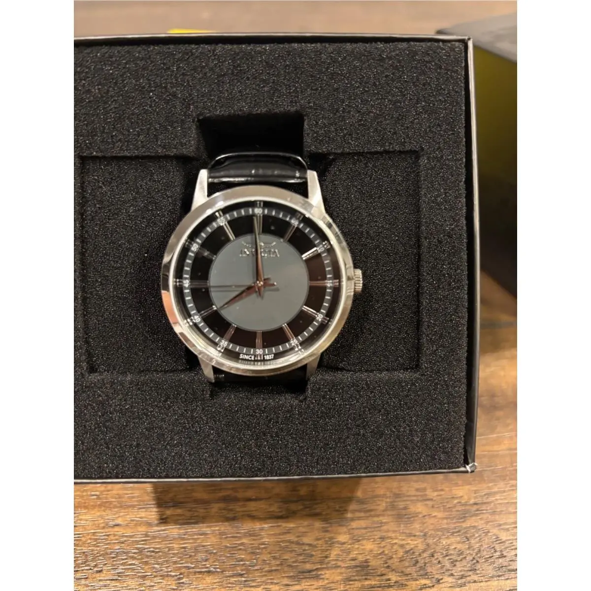 Invicta Celestial 43mm Mens Watch 50458 Black Leather Strap Stainless Steel