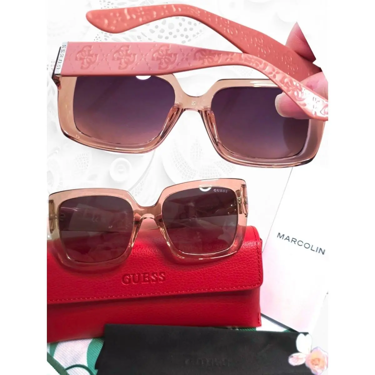 Guess Quattro G GU00200 Oversized Square Sunglasses Pink Brown Gradient Lens