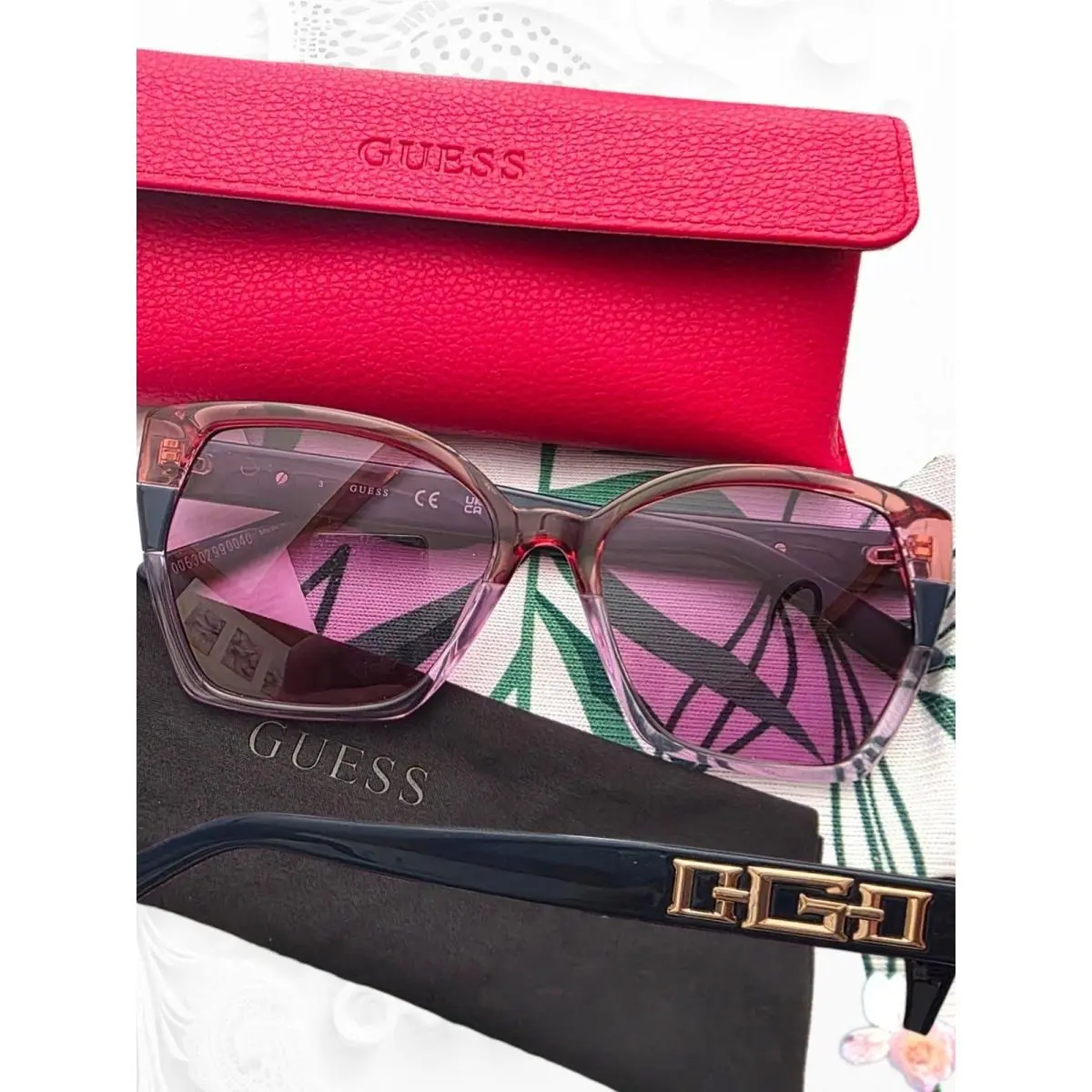Guess GU7912 Pink Navy Blue Gold Logo Sunglasses 55mm