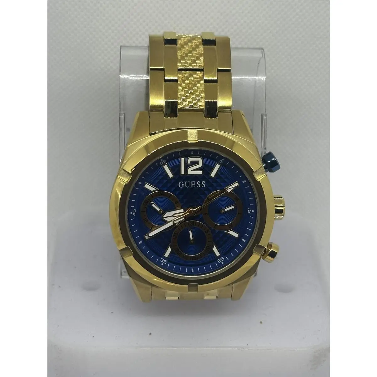 Guess Men`s 44mm Watch - Gold-tone Bracelet Blue Dial Gold-tone Case