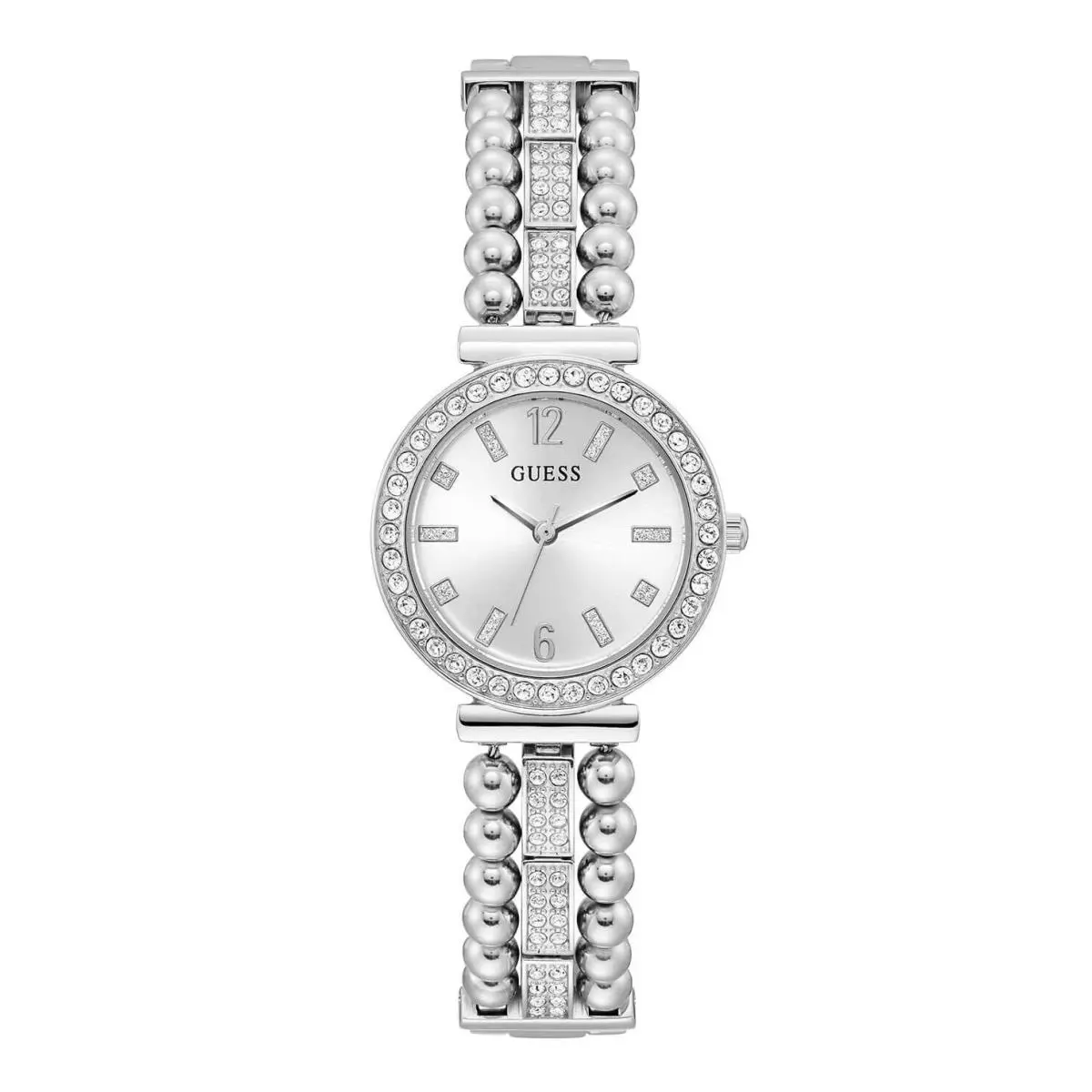 Guess Ladies Dress Ball Crystal 30mm Watch – Silver-tone Stainless Steel Case