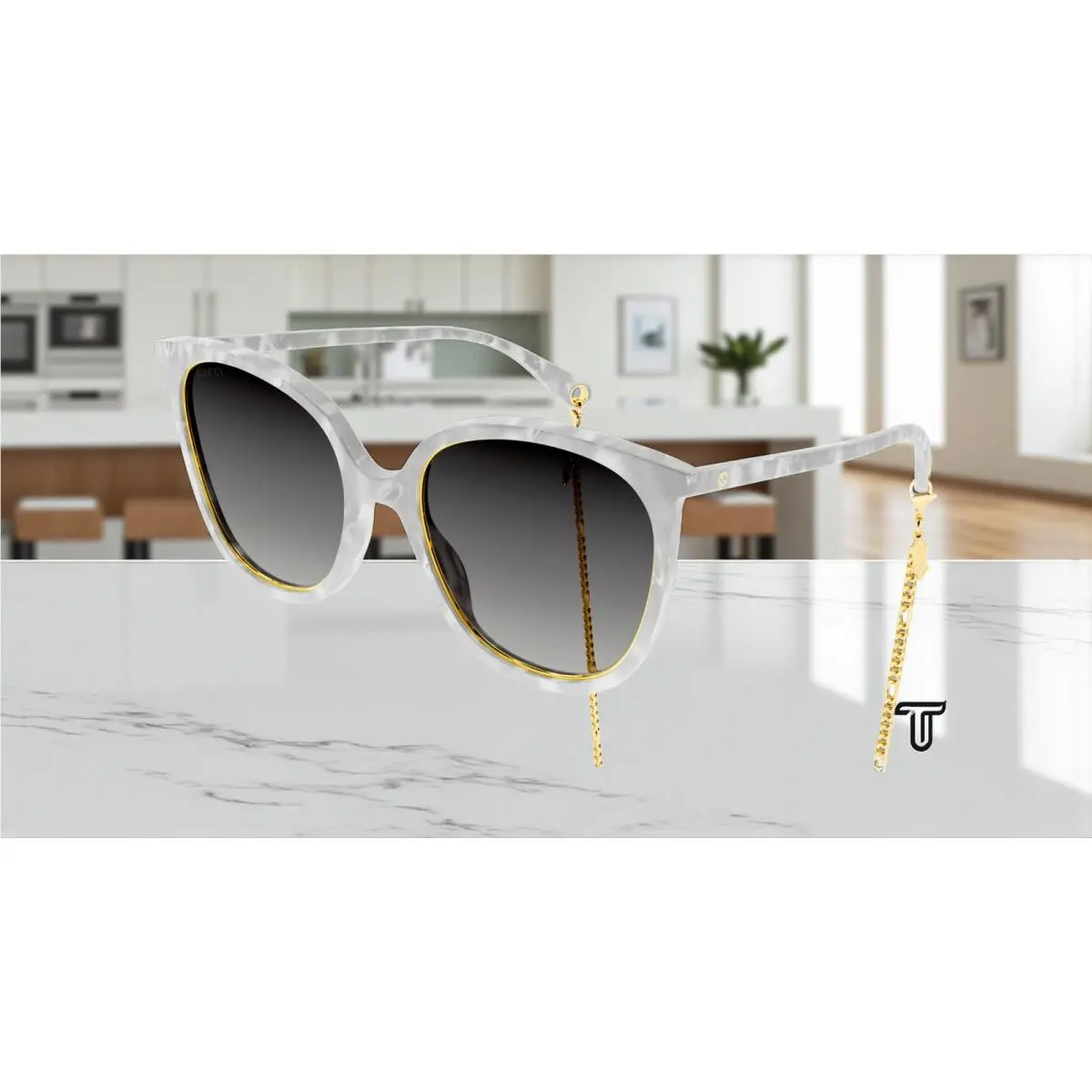 Gucci GG1076S 003 Round Oval Panthos Acetate White Grey 56 mm Women`s Sunglasses