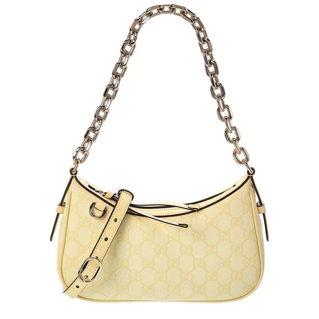 Gg Emblem Small Gg Supreme Canvas Leather Shoulder Bag Women`s Yellow by Gucci