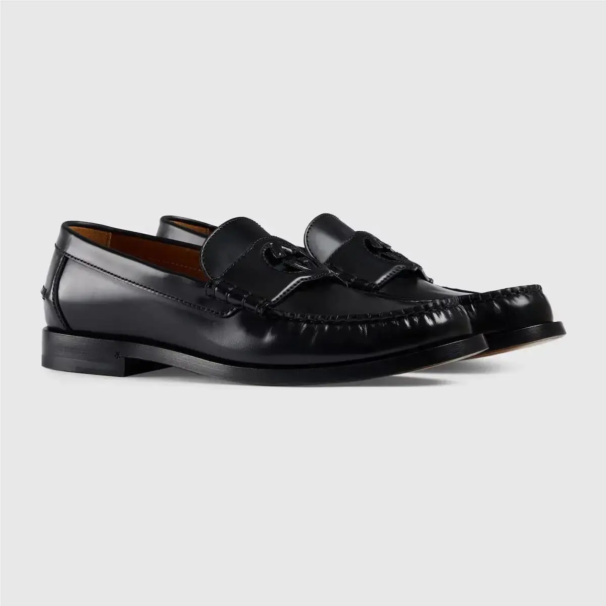 Gucci D4376 Mens Black Leather Interlocking G Buckle Loafer Shoes Size 11 Gucci