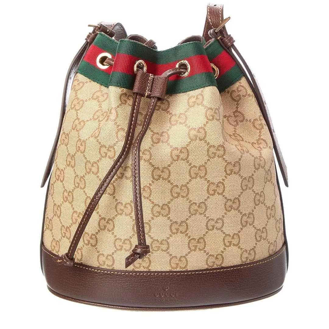 Gucci Venice Small Gg Coated Canvas Leather Bucket Bag Women`s Brown