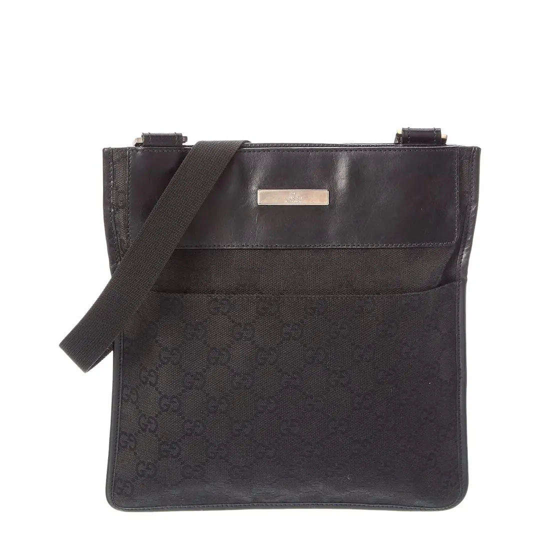 Gucci Black Gg Denim Flat Messenger 27639 Pre-loved Women`s