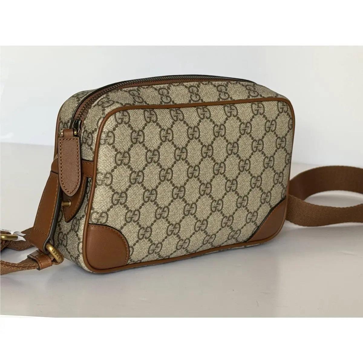 Gucci GG Emblem Small Camera Bag Beige Brown Crossbody 821216 FAED3