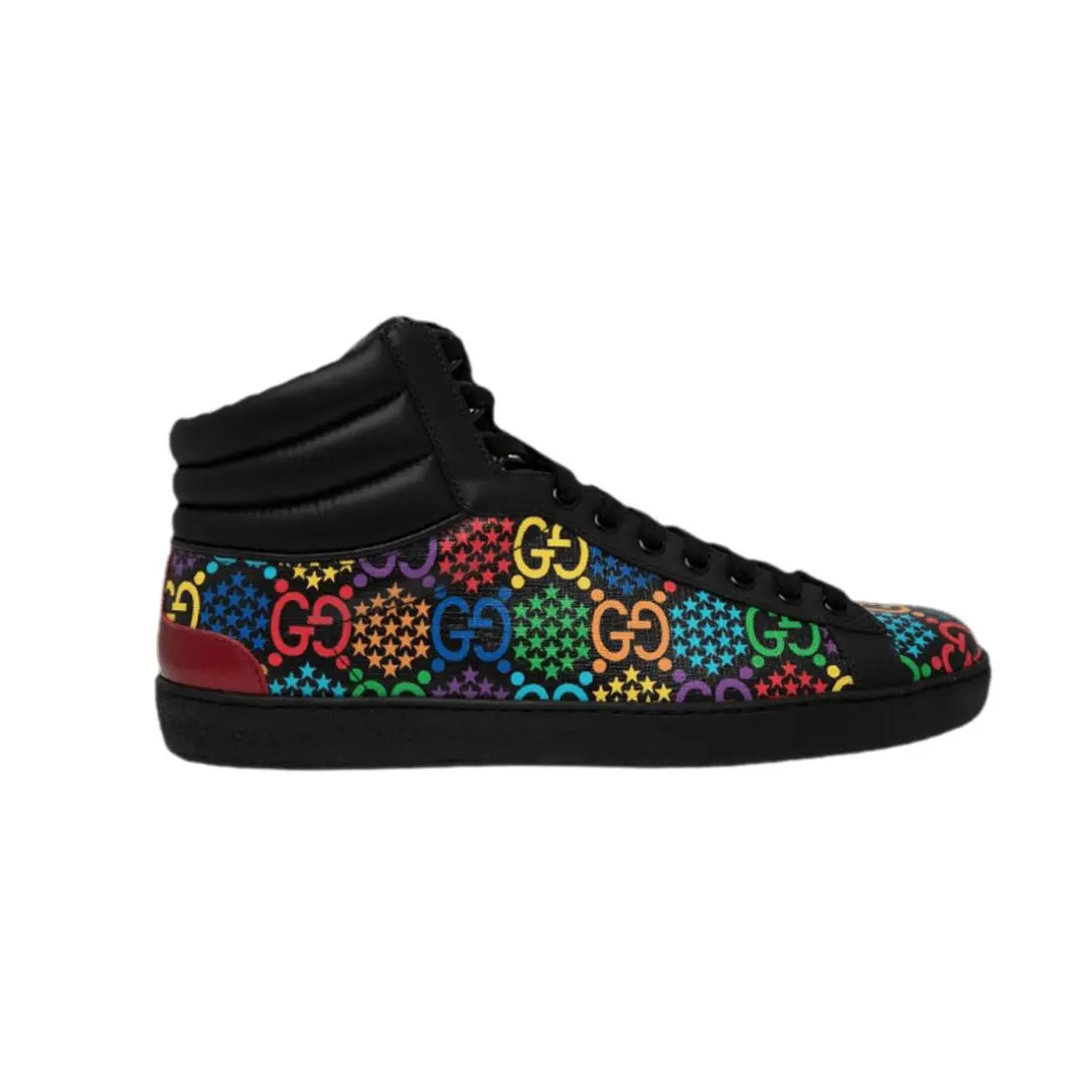 Gucci Ace Supreme High Top Psychedelic Black Sneakers D5411 Size 10 G / 10.5 US