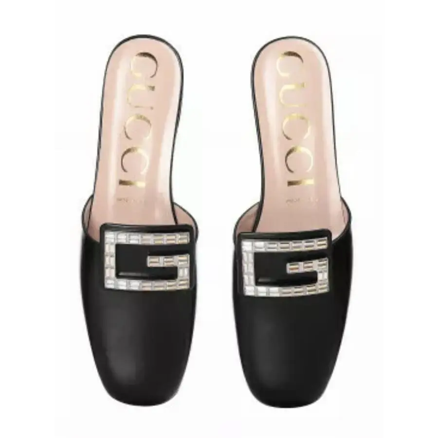 Gucci G Embellished Malaga Kid Black Women`s Slip-ons D4695 Size 37