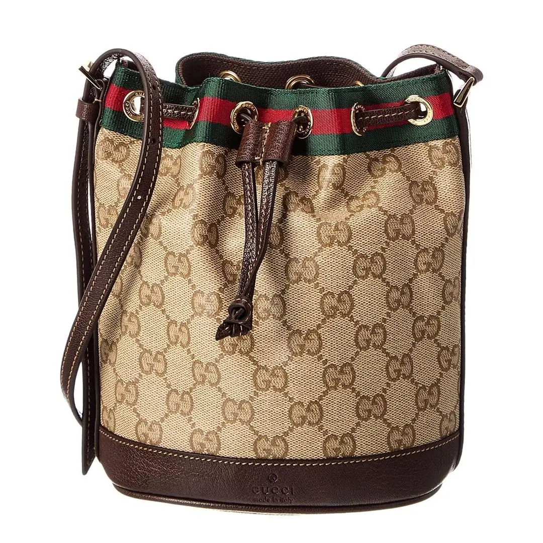 Gucci Gg Web Mini Gg Coated Canvas Leather Bucket Bag Women`s Brown