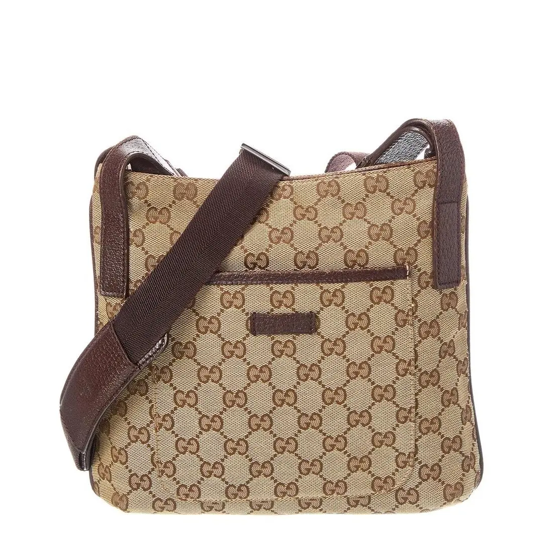Gucci Brown Canvas Medium Flat Messenger Pre-loved Women`s