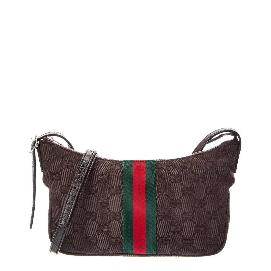 Gucci Lunetta Small Canvas Shoulder Bag Men`s Brown