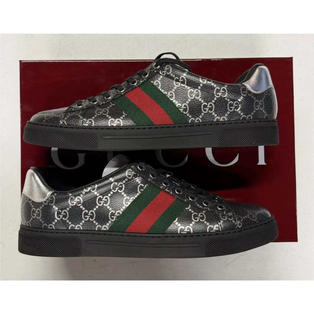 Gucci Ace Black GG Silver Motif US Gucci 10 DS