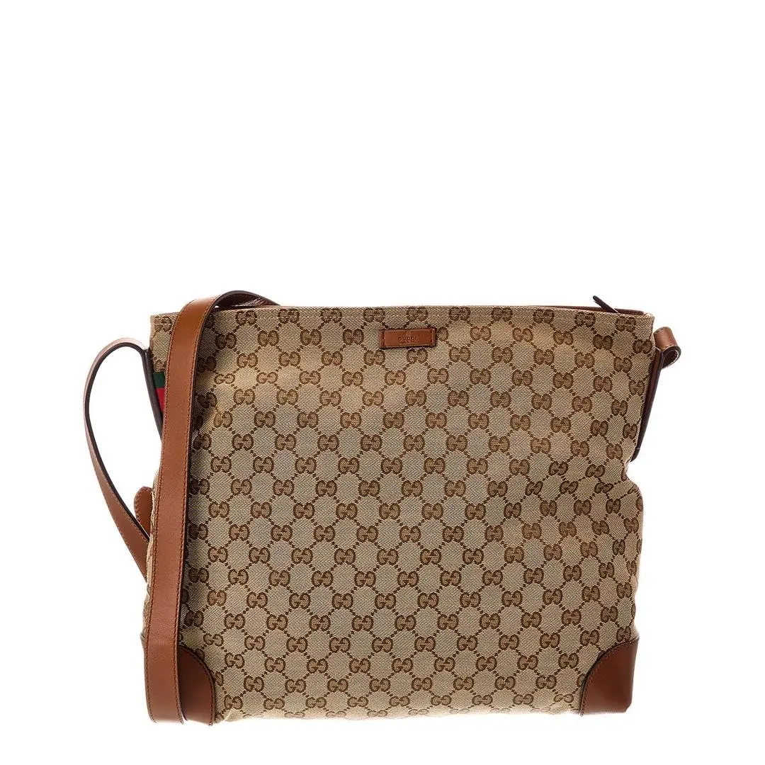 Gucci Neutral Canvas Leather Crossbody Pre-loved Women`s