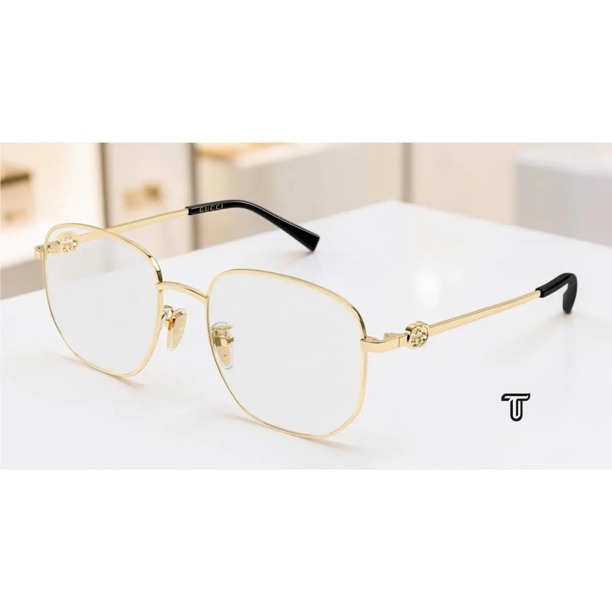 GG2146OA 001 Rectangular Squared Gold Demo Lens 54 mm Women`s Eyeglasses by Gucci