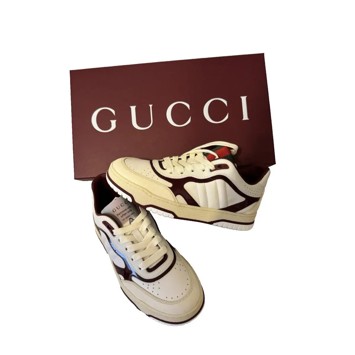 Gucci Reweb Womens 6.5 Leather Suede Trim Tennis Shoes W Tags Bags Box - Multicolor