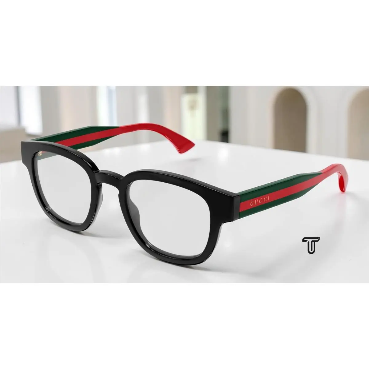 GG1992O 001 Round Panthos Black Green Demo Lens 48 mm Men`s Eyeglasses by Gucci