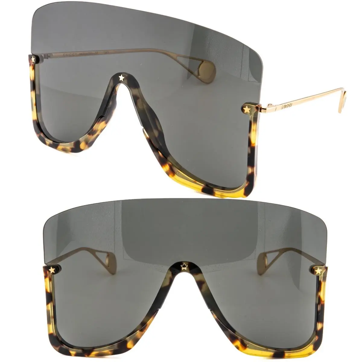 Star 0540 GG0540S Black Havana Stud Mask Rimless Runway Sunglasses 002 by Gucci