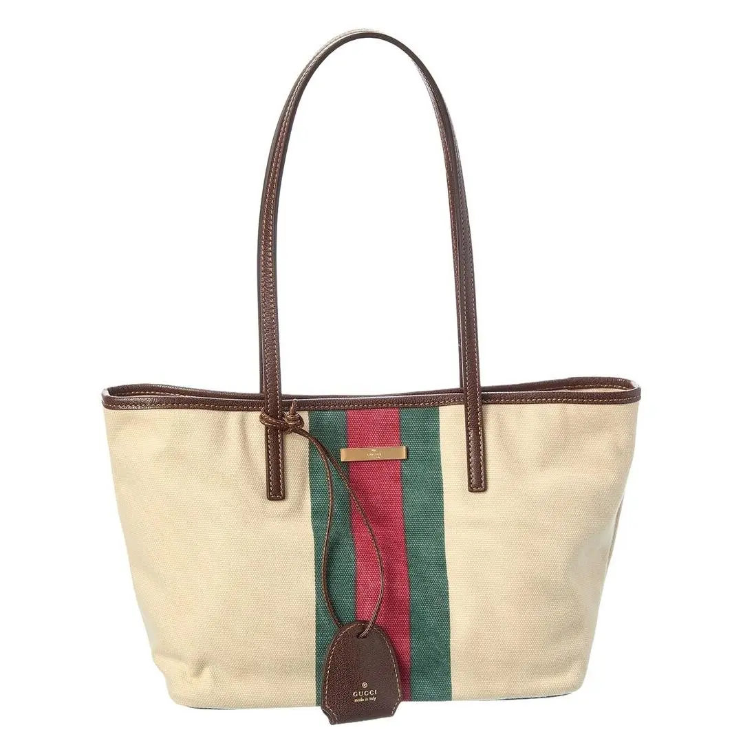 Gucci Tribeca Small Canvas Leather Tote Women`s White