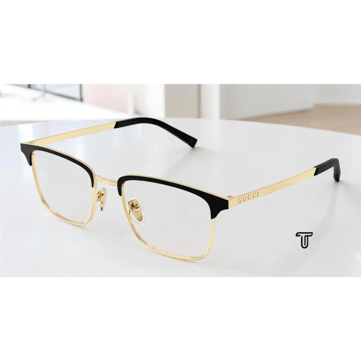 GG2135O 004 Rectangular Squared Gold Demo Lens 56 mm Men`s Eyeglasses by Gucci