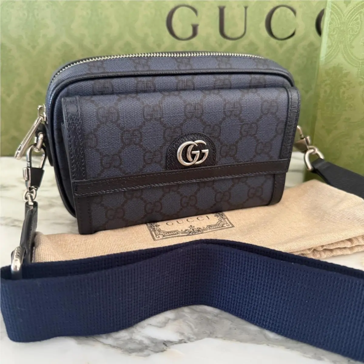Gucci GG Mini Shoulder Bag GG Supreme/silver Hardware 746308 Blue Canvas