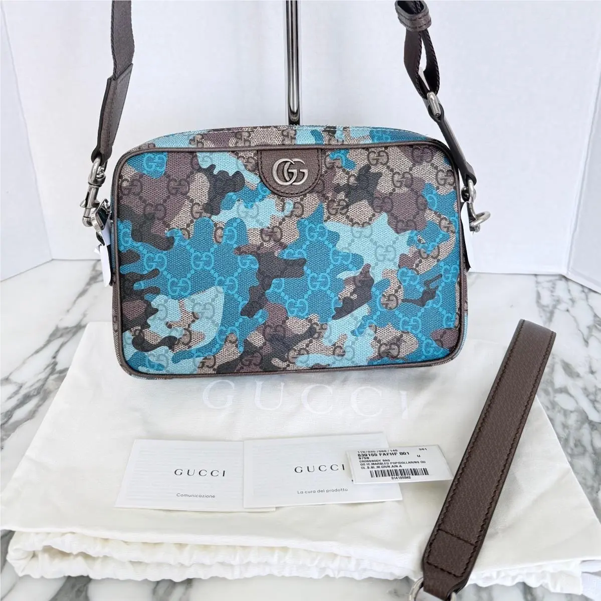 Gucci GG Marbled Pop Camo Crossbody Bag Blue Brown 839155 Fafhf 001