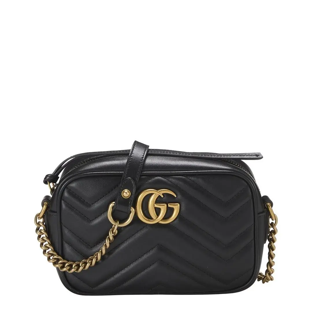 Gucci Black Leather Gg Marmont Crossbody Bag Mini Pre-loved Women`s
