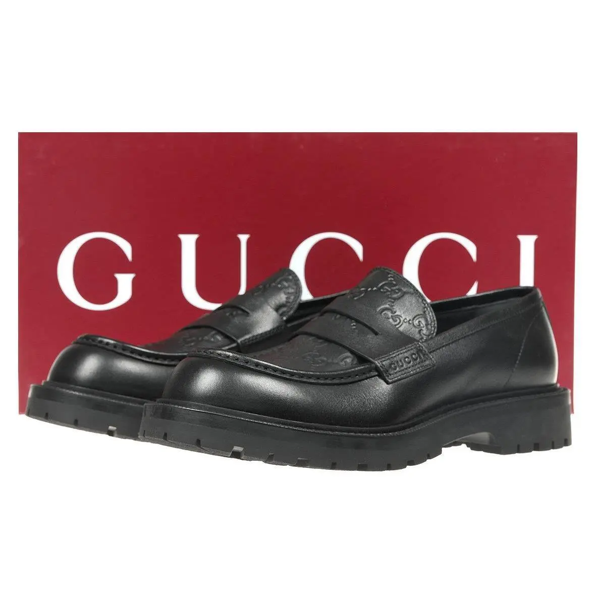 Gucci Luxury Black Leather GG Web Loafers Shoes 8/US 8.5 - Black