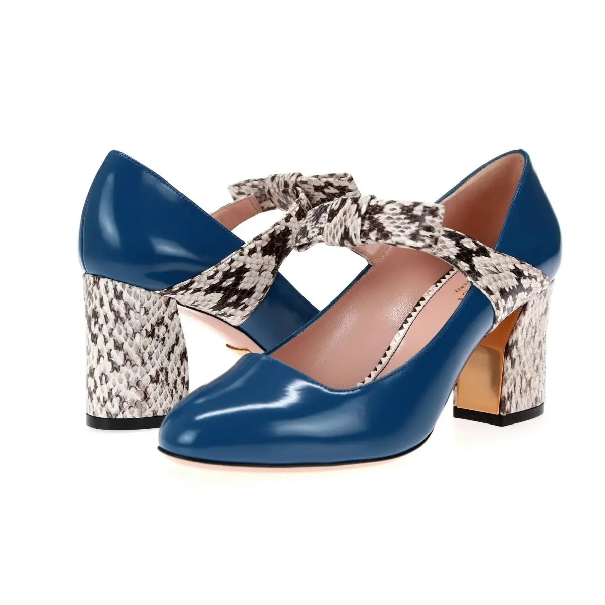 Womens  Nimue Bow Leather Snakeskin Block-heel Pump sz 36 by Gucci