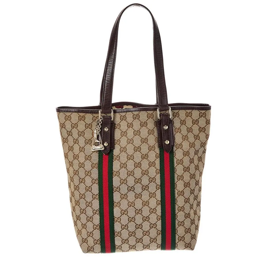 Gucci Beige Gg Canvas Leather Jolicoeur Shopper Tote Pre-loved