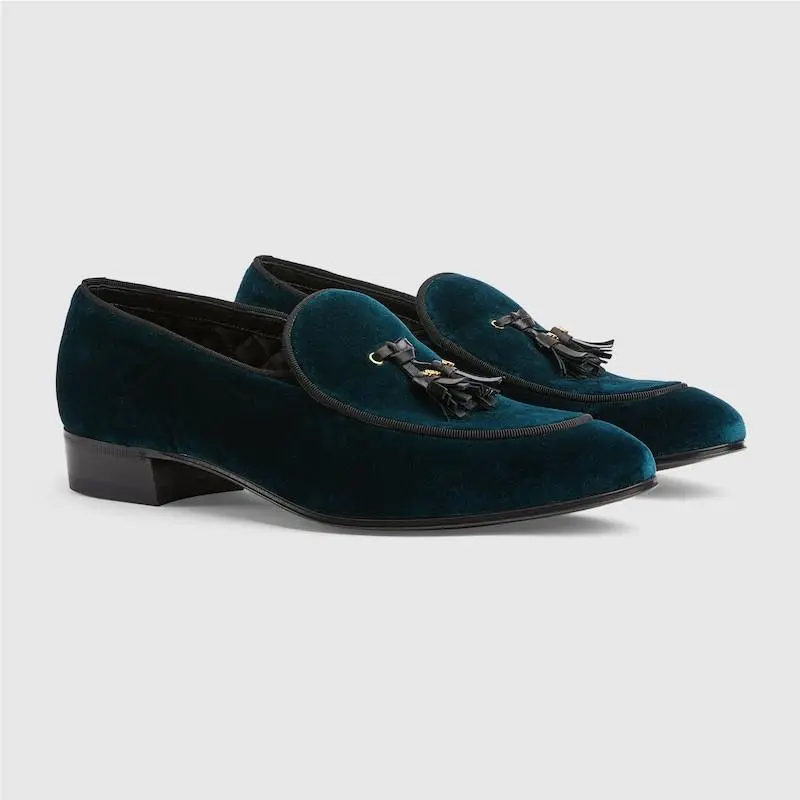 Gucci D3909 Mens Teal Velvet `tassels` Loafer Shoes Size 10.5 Gucci