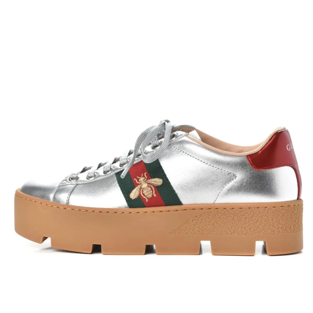 Women`s Ace Silver Embroidered Platform Sneaker D5261 Size G 40 / 10M US by Gucci
