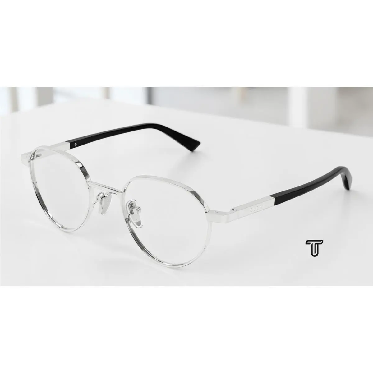 GG1963O 001 Round Panthos Silver Black Demo Lens 49 mm Men`s Eyeglasses by Gucci