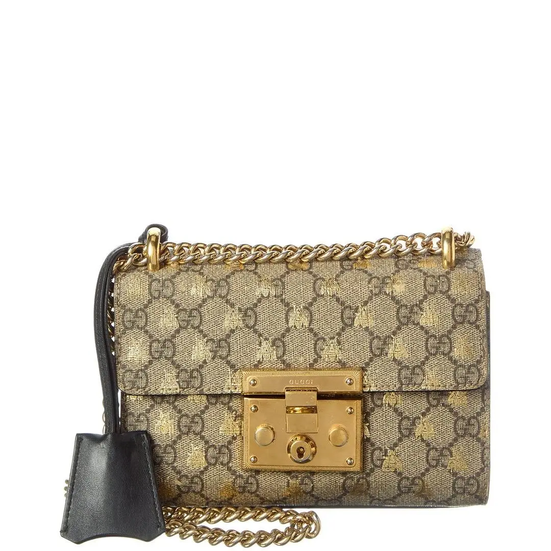 Black Gg Supreme Monogram Coated Canvas Bees Small Padlock Shoulder by Gucci