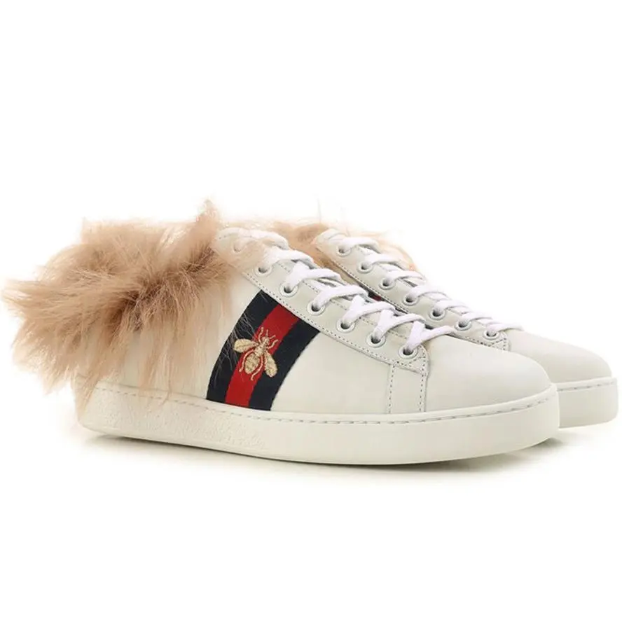Gucci D5543 Mens White Fur ‘wool’ Ace Embroidered Bee Sneakers Size G11