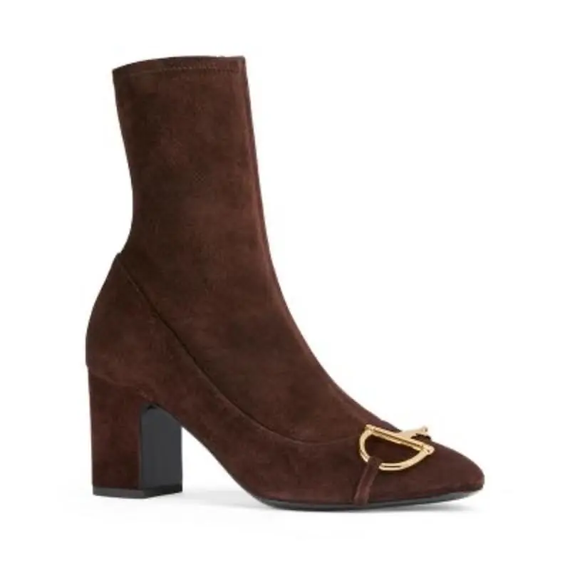 Alfa Horsebit Booties in Chocolate Brown Suede Size 39.5 by Gucci