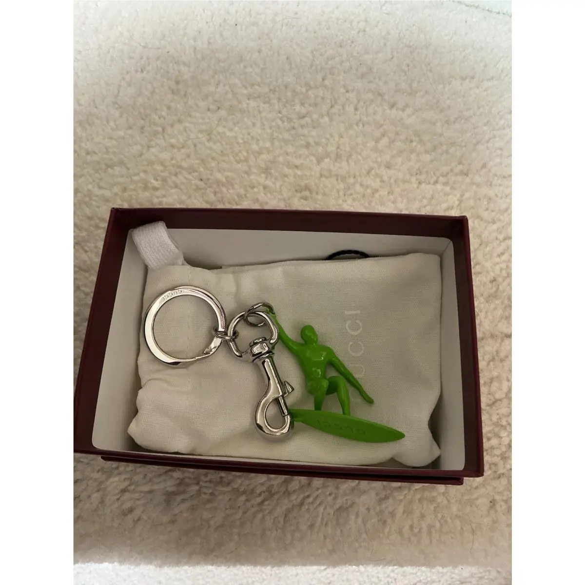 Neon Green Surfer Ceramic Ottone Silver Keychain Fob by Gucci