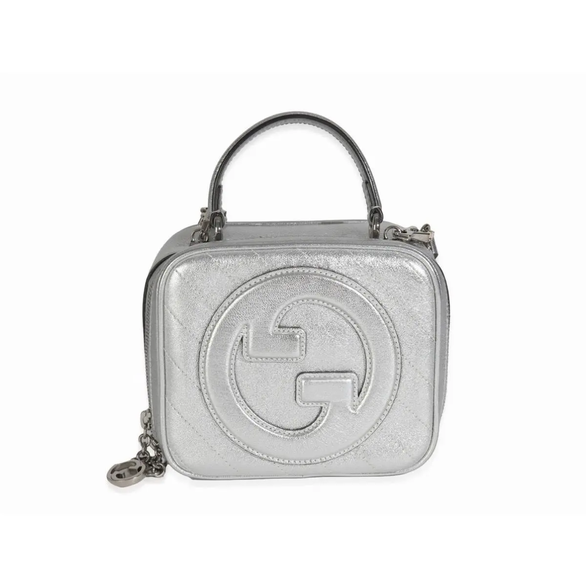 Blondie Top Handle Shoulder Diagonal Quilted Leather Bag `silver` by Gucci