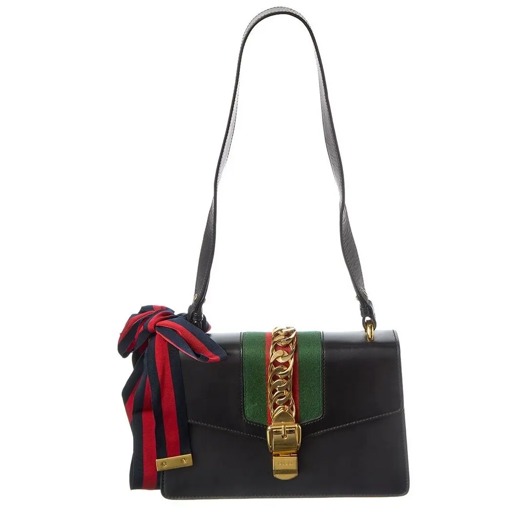 Black Calfskin Leather Small Sylvie Shoulder Bag Pre-loved by Gucci