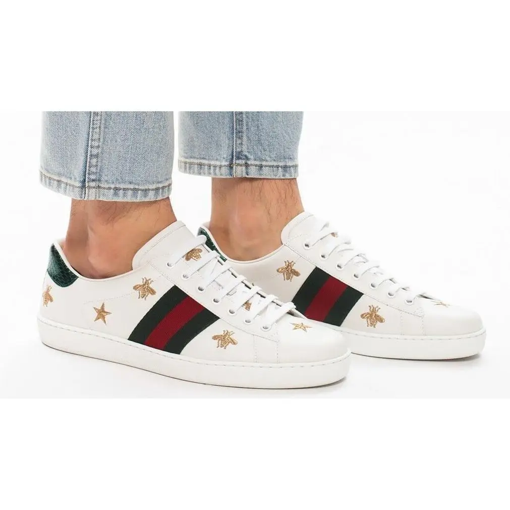Gucci D6883 Mens White Leather Ace Sneakers Size 16.5 G