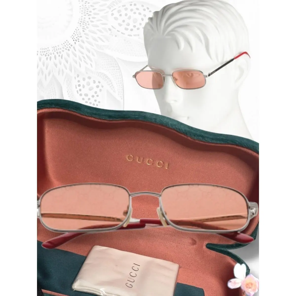 Designer Sunglasses GG1457S 004 Red Tinted Lens Silver Metal by Gucci