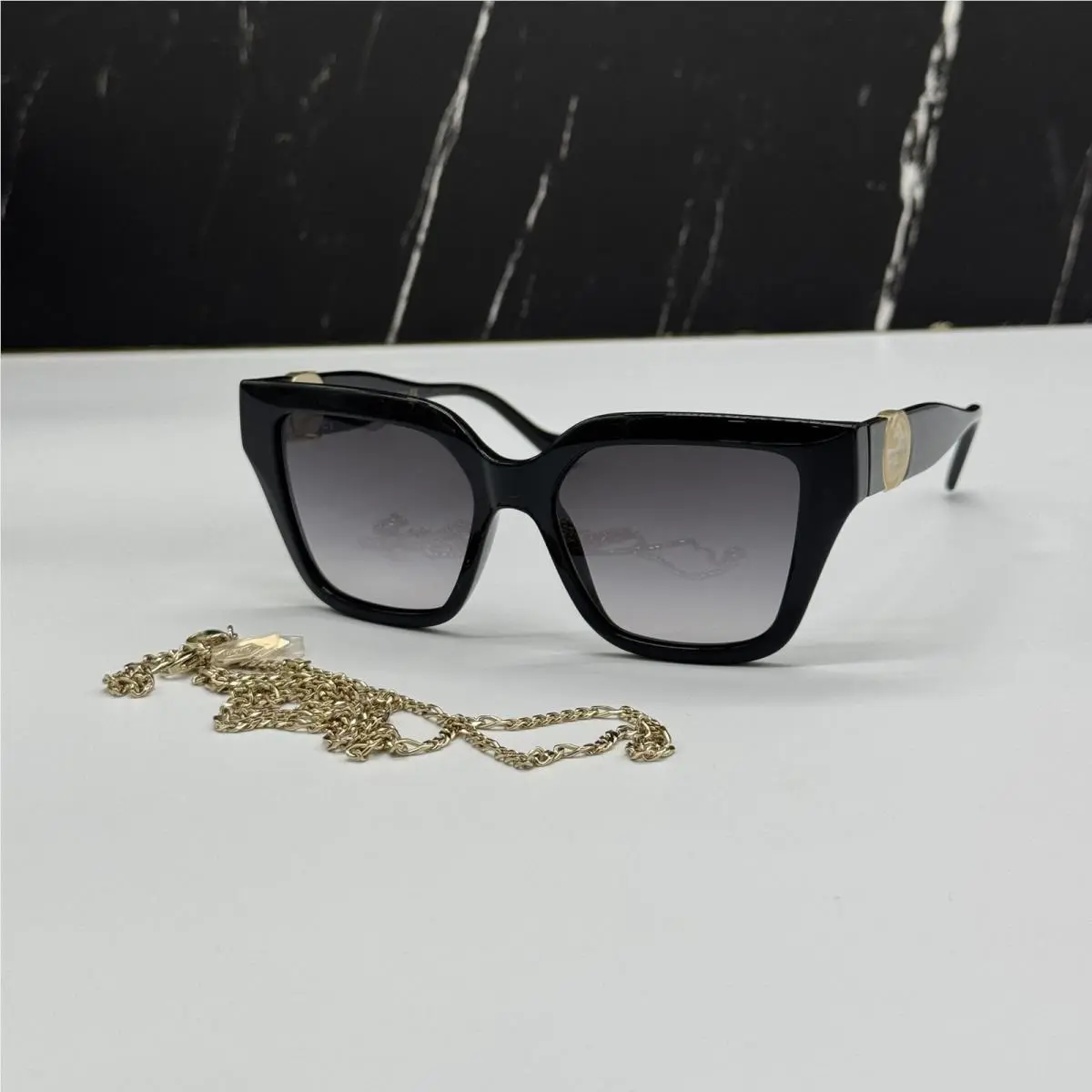 GG1023S 001 with Gold Chain Women Cat Eye Sunglasses by Gucci