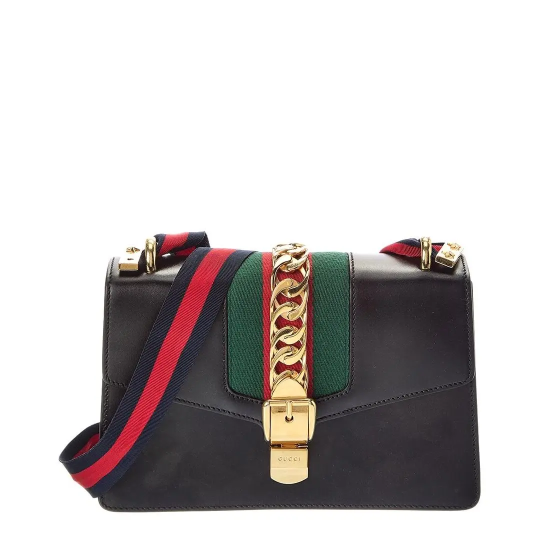 Black Calf Leather Sylvie Shoulder Bag Pre-loved Women`s by Gucci