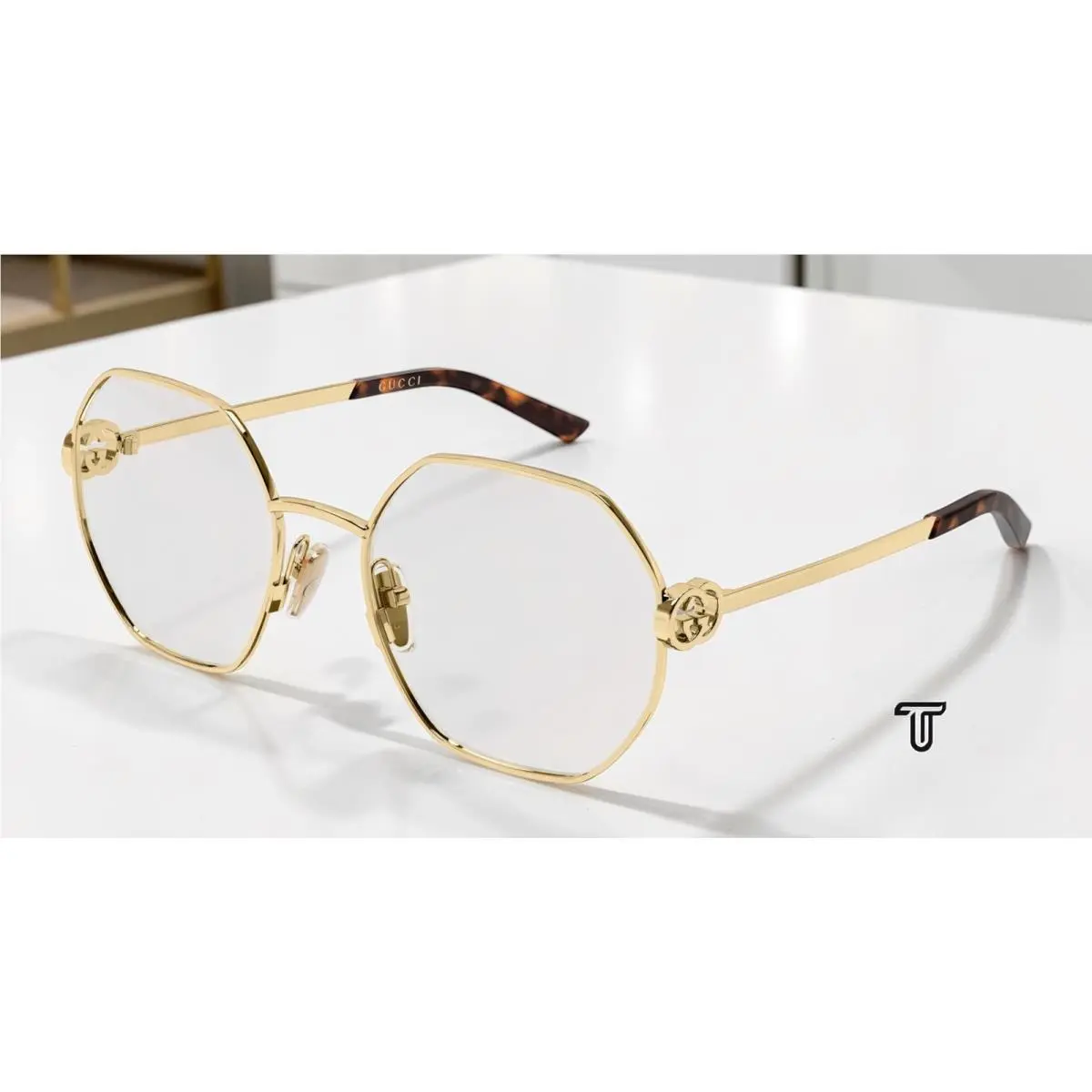 GG2048O 001 Geometrical Directional Gold Demo Lens 54 m Women`s Eyeglasses by Gucci
