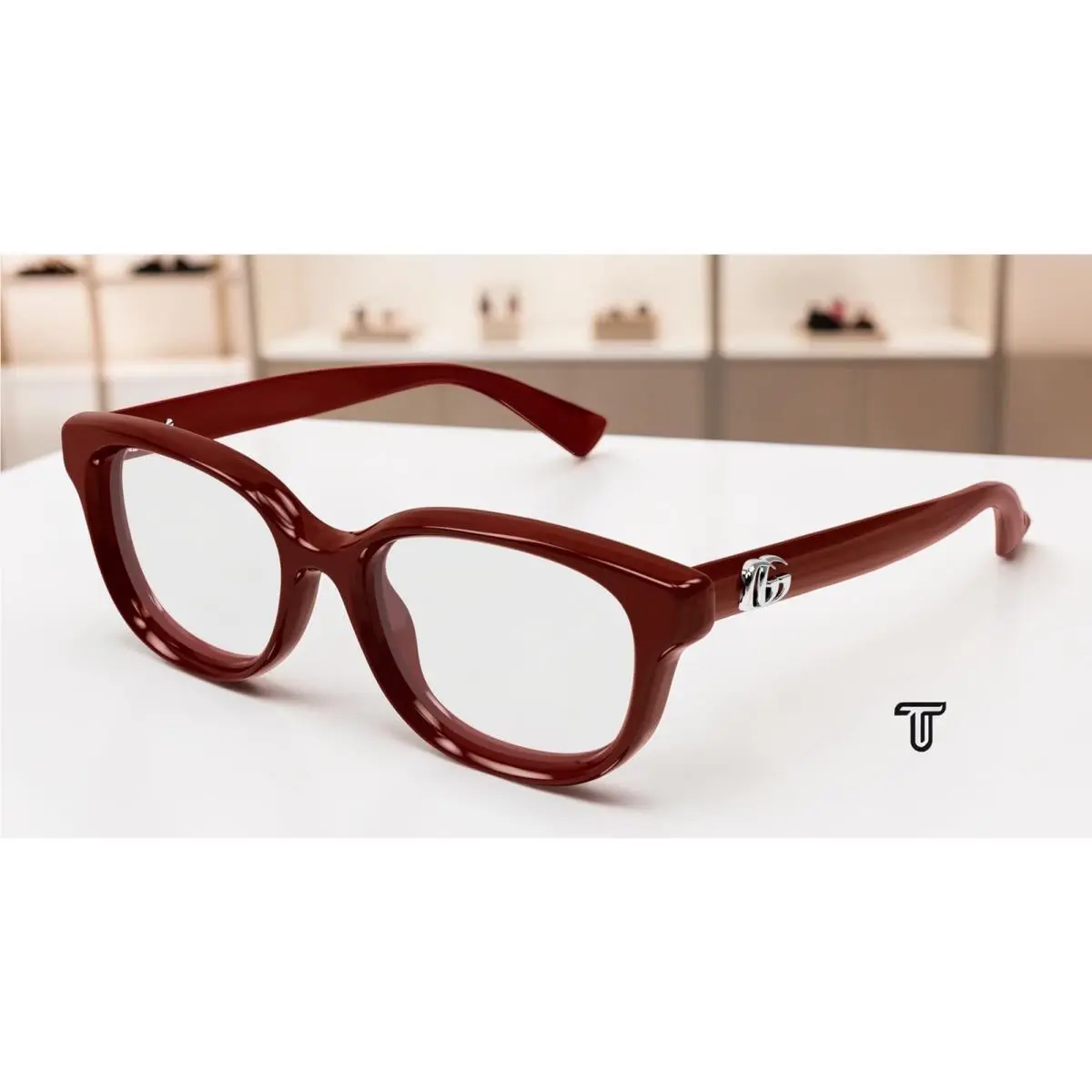 GG1978O 003 Rectangular Squared Burgundy Demo Lens 52 m Women`s Eyeglasses by Gucci