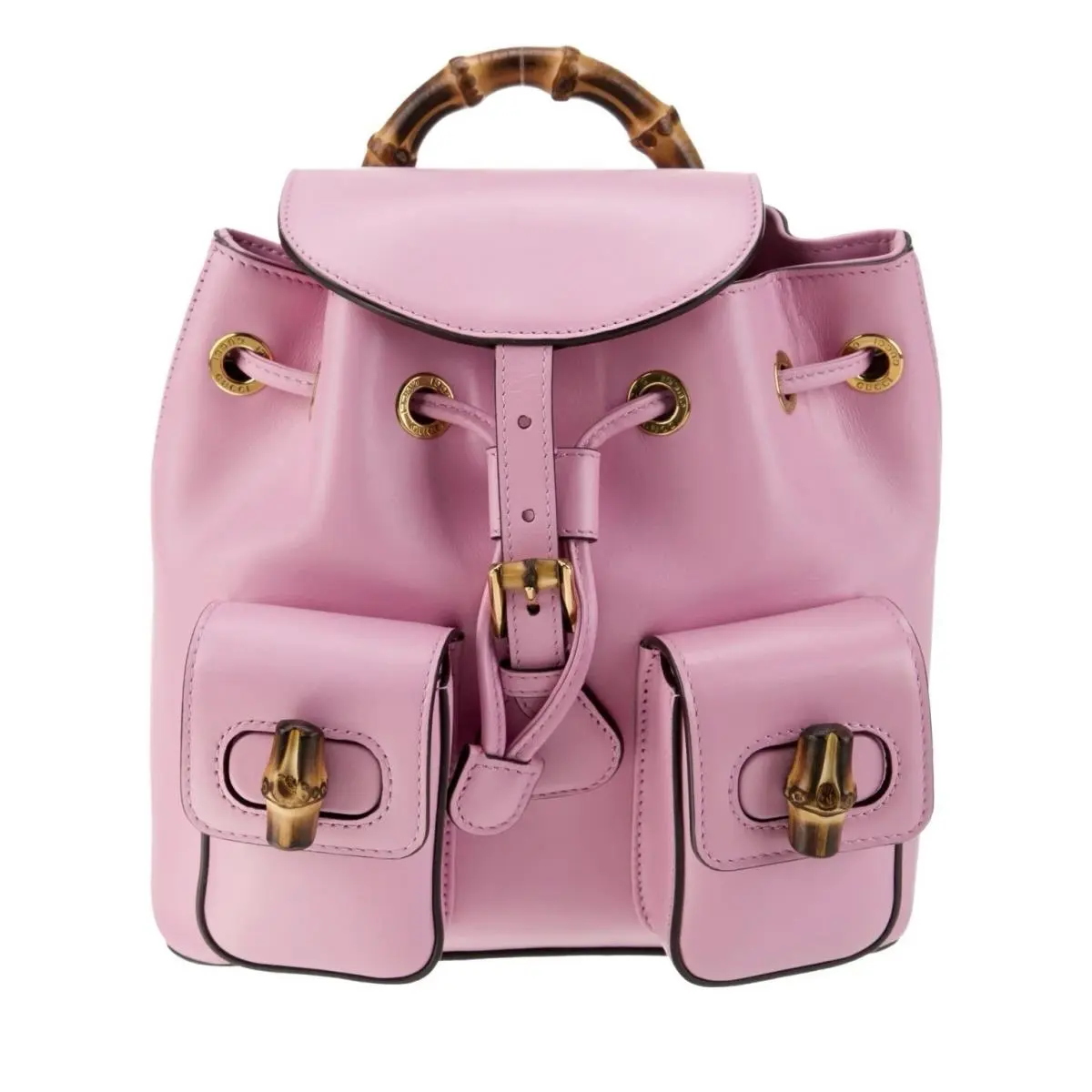 Bamboo Backpack Daypack Smooth Leather Pink Gold Metal Fittings by Gucci
