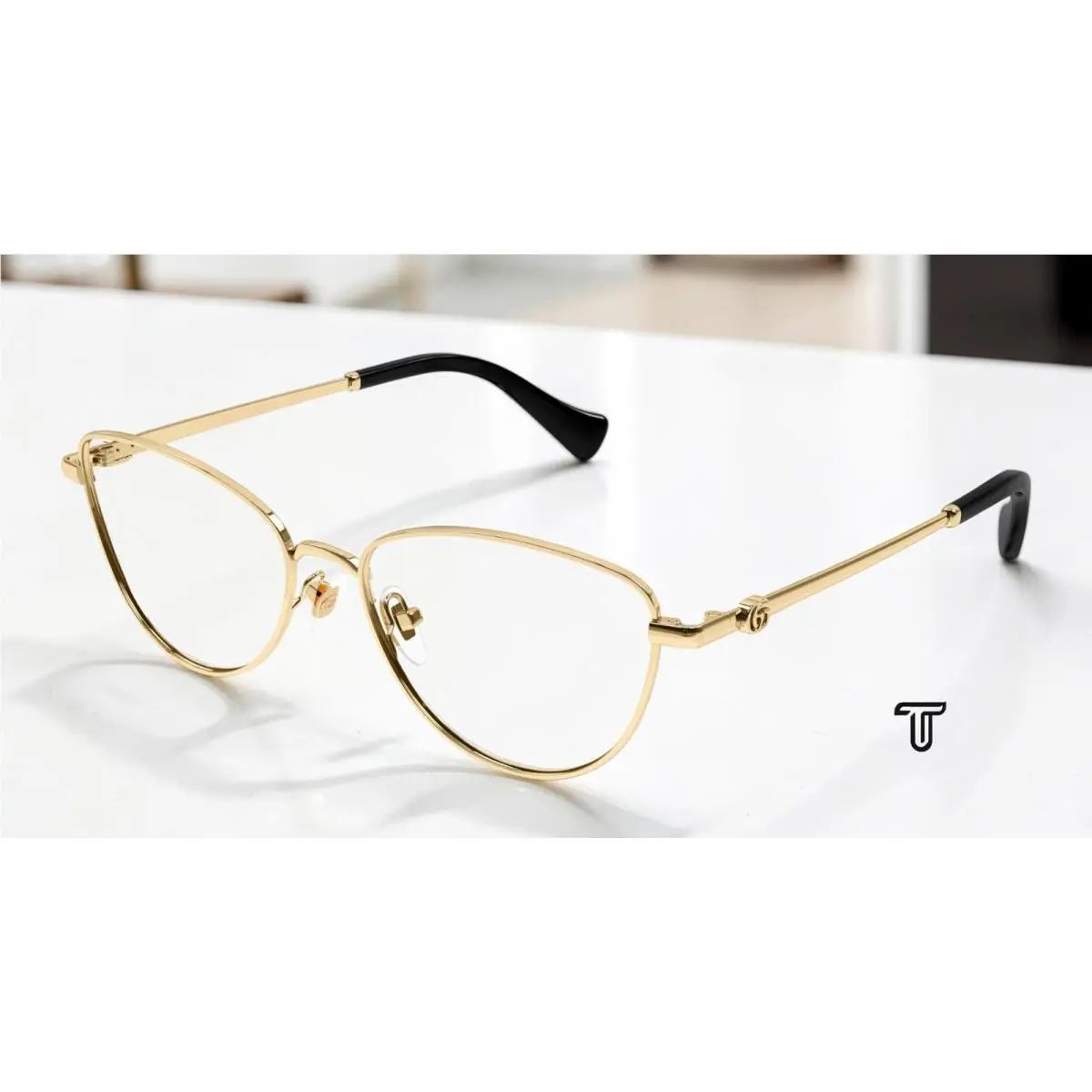 GG1595O 001 Cat Eye Gold Demo Lens 55 mm Women`s Eyeglasses by Gucci