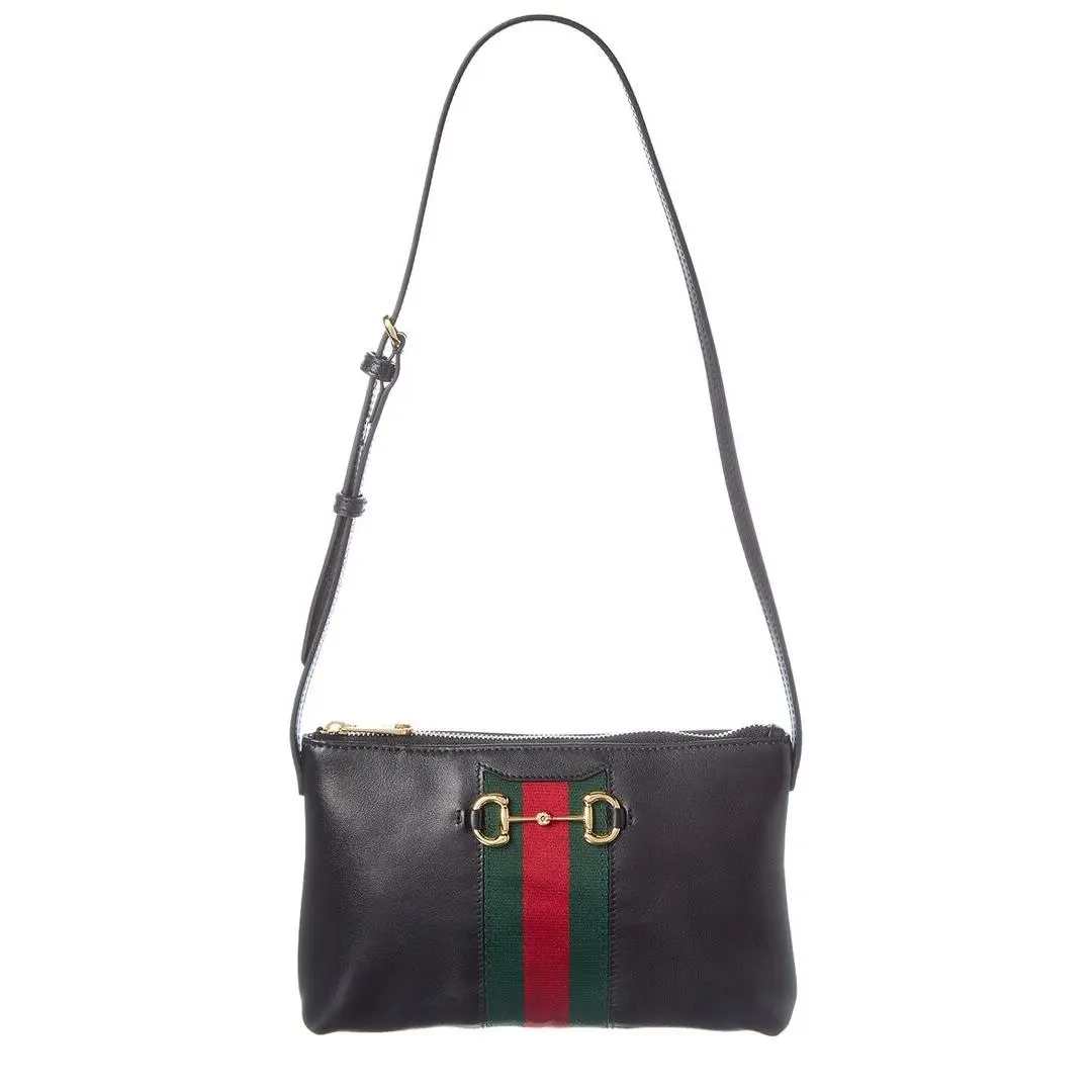 Gucci Horsebit Web Leather Shoulder Bag Women`s Black Ns